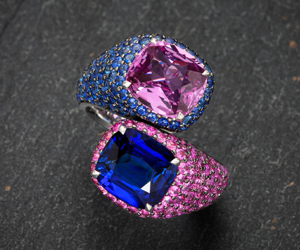 Pinke und blaue Saphire Ring