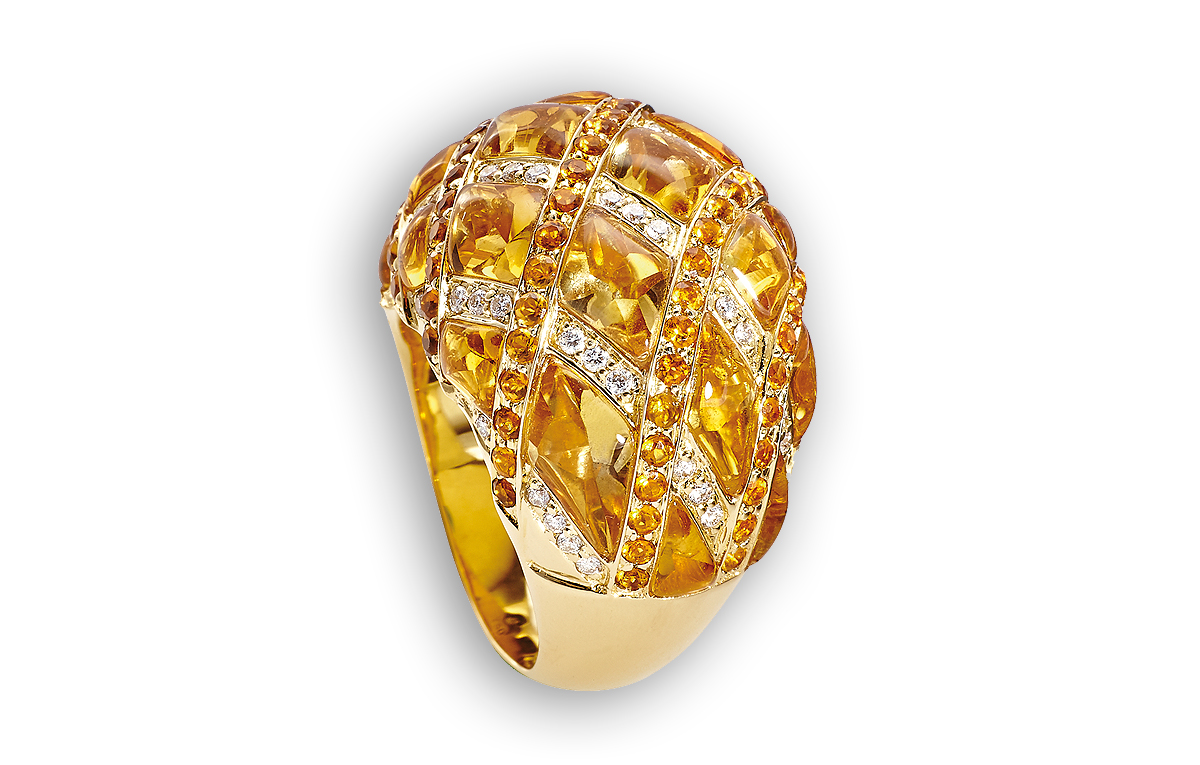 Gelbgold Ring mit Citrinen und Diamanten in Hamburg und Sylt kaufen bei Juwelier Wilm