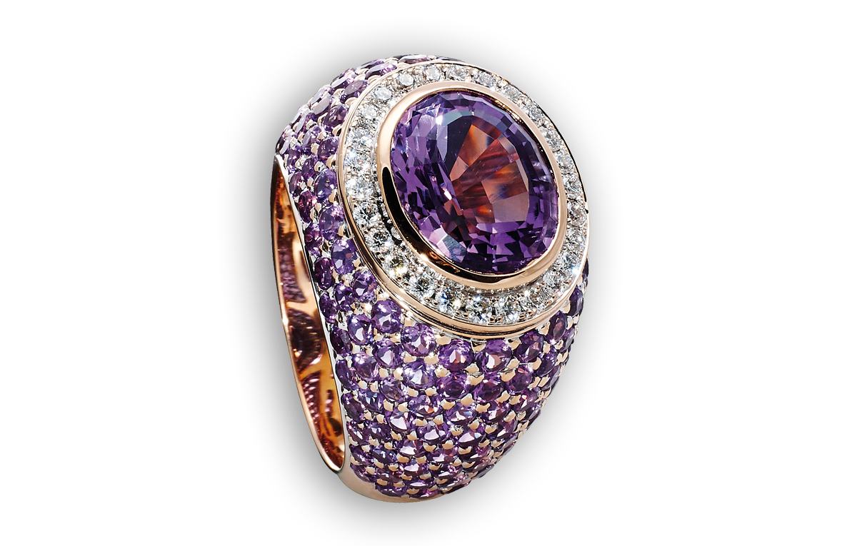 Roségold Ring mit 146 Amethysten und 26 Diamanten in Hamburg und Sylt kaufen bei Juwelier Wilm