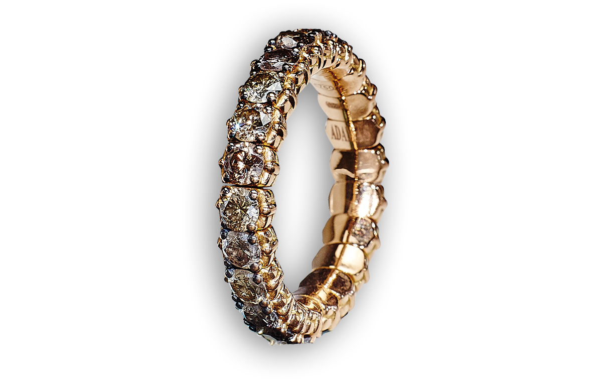 Memoire–Ring aus Rotgold mit 22 braunen Diamanten in Hamburg und Sylt kaufen bei Juwelier Wilm
