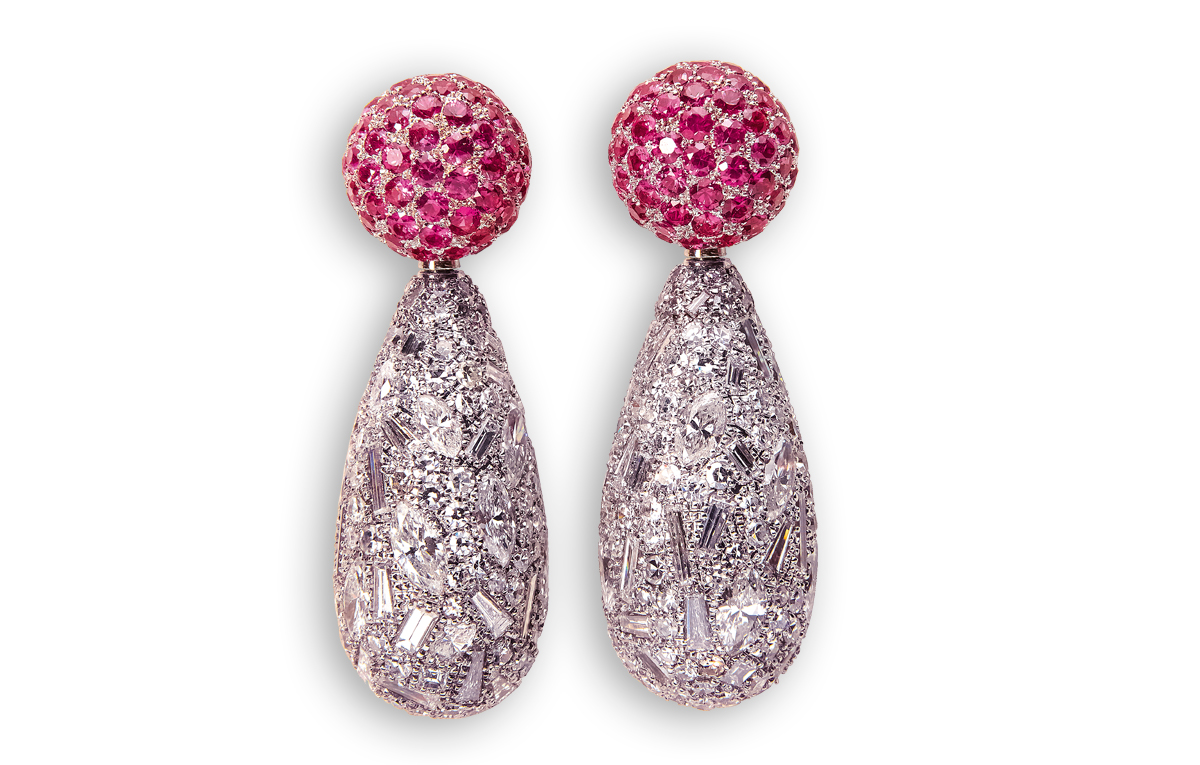 Exklusive Diamantohrringe mit mit pinken Saphiren erhalten Sie bei Juwelier Wilm Hamburg