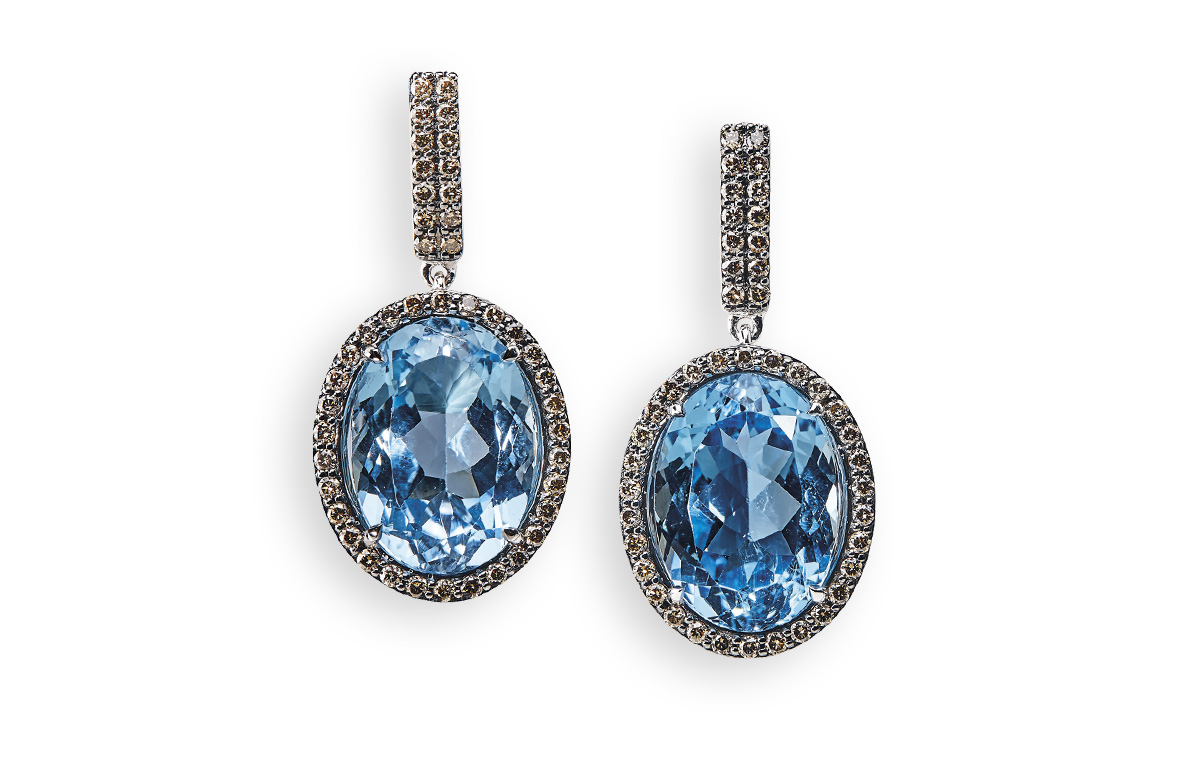 Blautopas Ohrringe mit Weißgold Diamanten in Hamburg kaufen, bei Juwelier Wilm, Ballindamm 26
