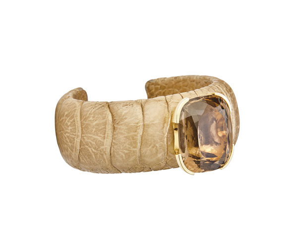 Straußenleder Armband mit Gelbgold und Rauchquarz in Hamburg kaufen, bei Juwelier Wilm, Ballindamm 26