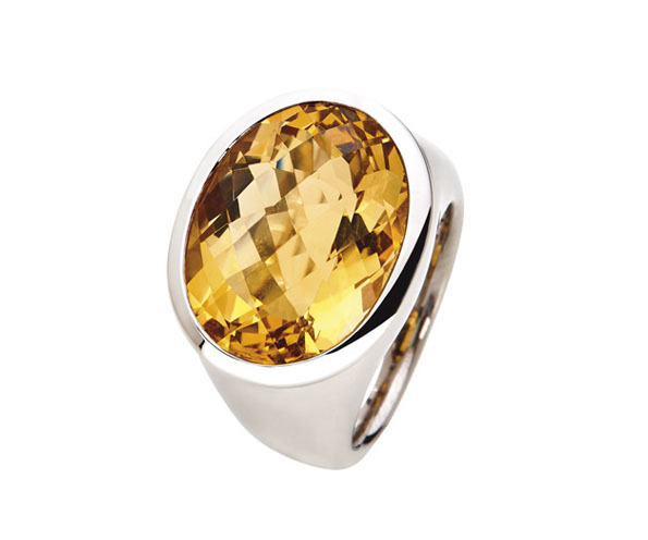 Weißgold Ring mit großem Citrin Edelstein in Hamburg kaufen, bei Juwelier Wilm, Ballindamm 26