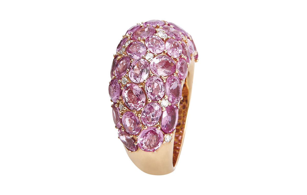 Roségold Ring mit pinken Saphiren und Diamanten kaufen bei Juwelier Wilm