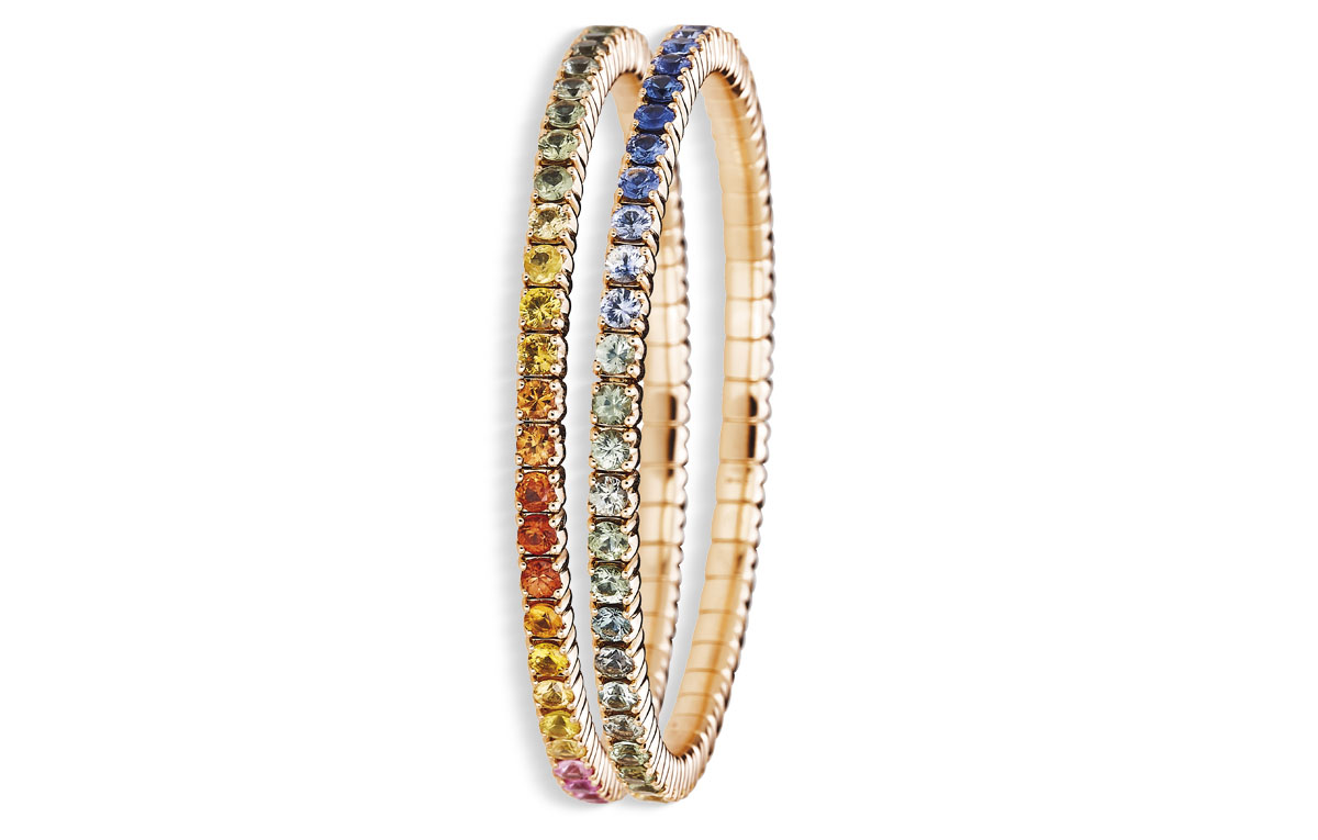 Flexibles Gold-Armband mit Rainbow Saphiren Juwelier Wilm Hamburg