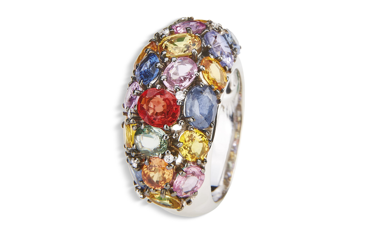 Weißgold Diamant-Ring mit bunten Saphiren in Hamburg kaufen bei Juwelier Wilm, Ballindamm 26