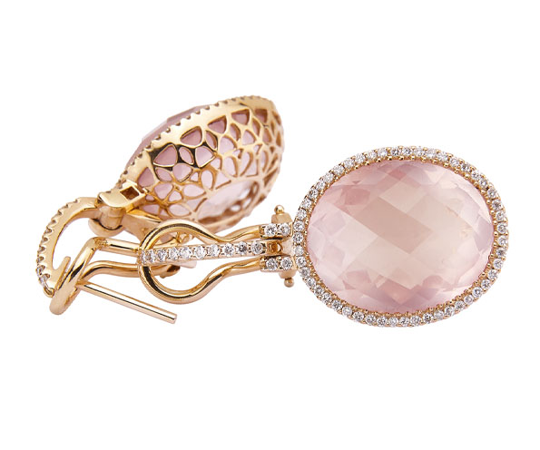 Roségold Ohrring mit Rosenquarz und Diamanten bei Hamburger Juwelier kaufen