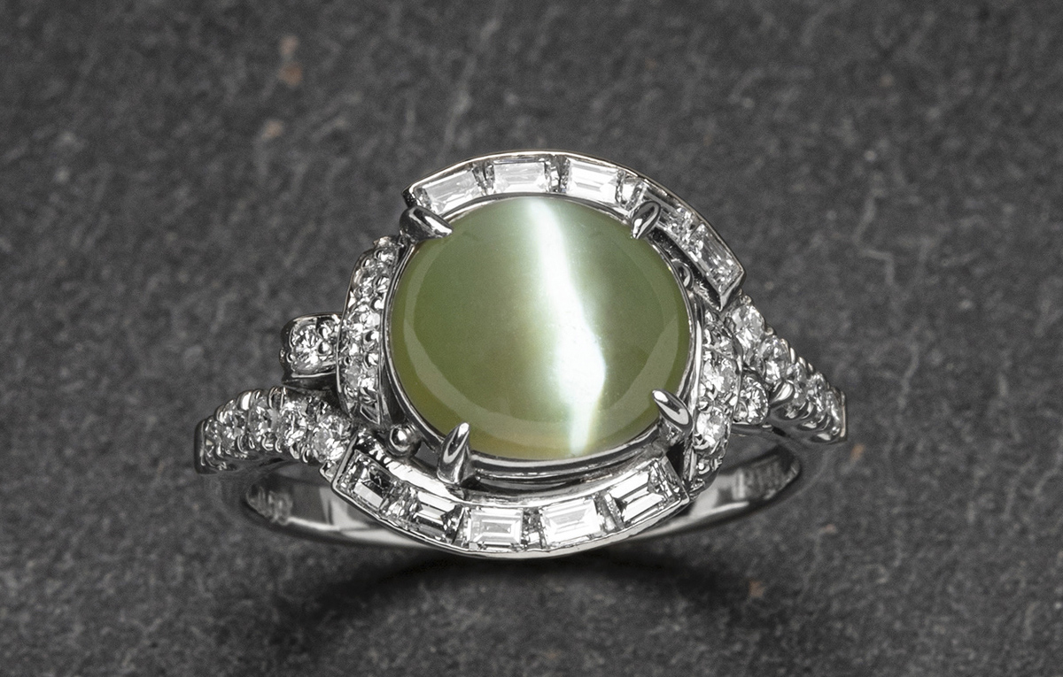 Luxus Ring Chrysoberyll-Katenauge und Diamanten