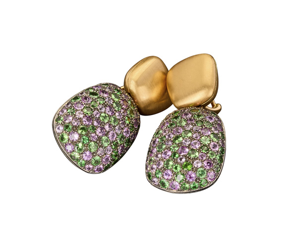 Roségold Ohrstecker Ohrclips mit Saphiren und Tsavoriten in Hamburg kaufen