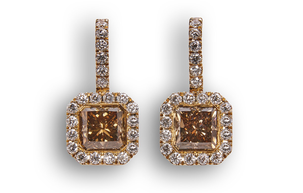 Rotgold Ohrringe mit braunen Diamanten, in Hamburg kaufen Juwelier Wilm
