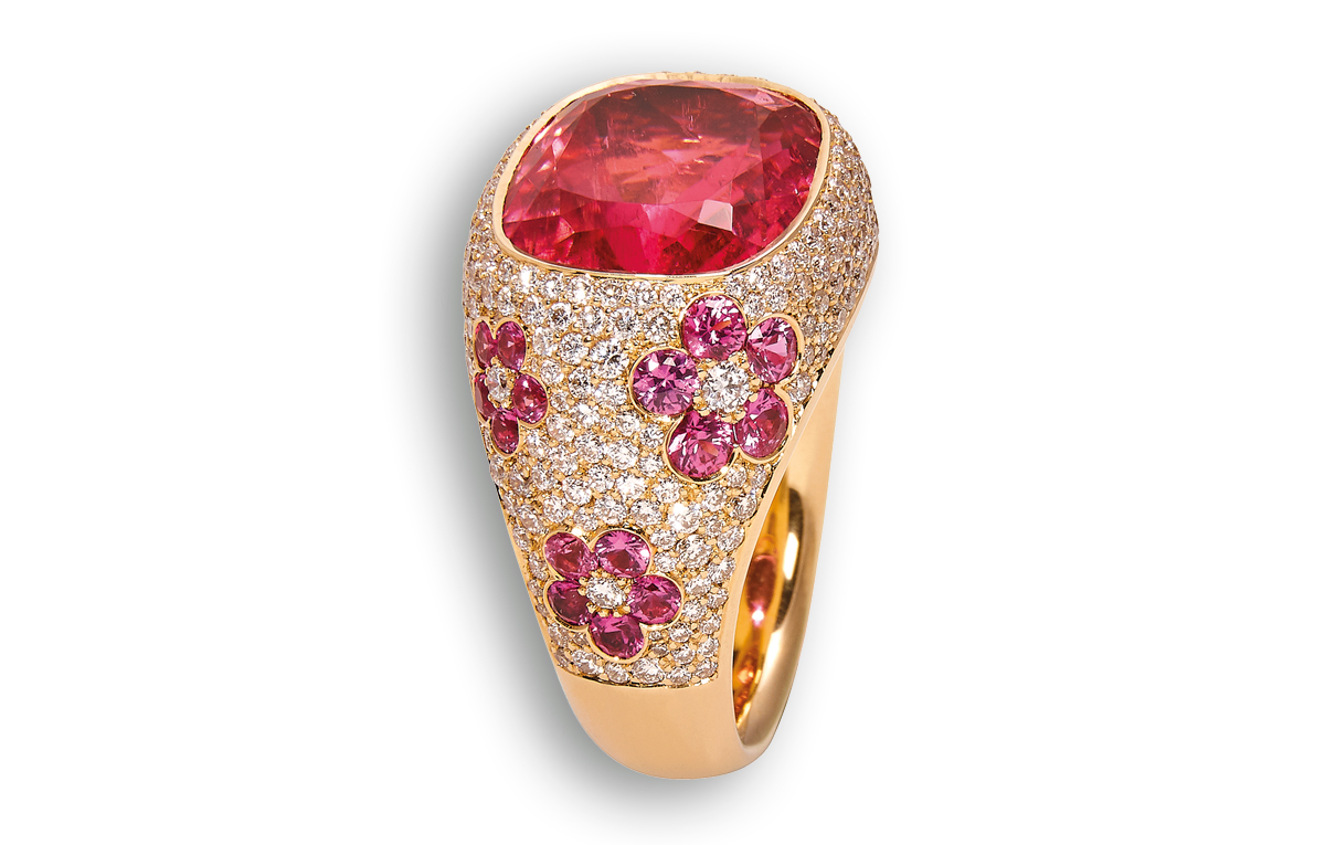 Diamantring mit Rubellit und pinkfarbenen Saphiren, in Hamburg kaufen bei Juwelier Wilm